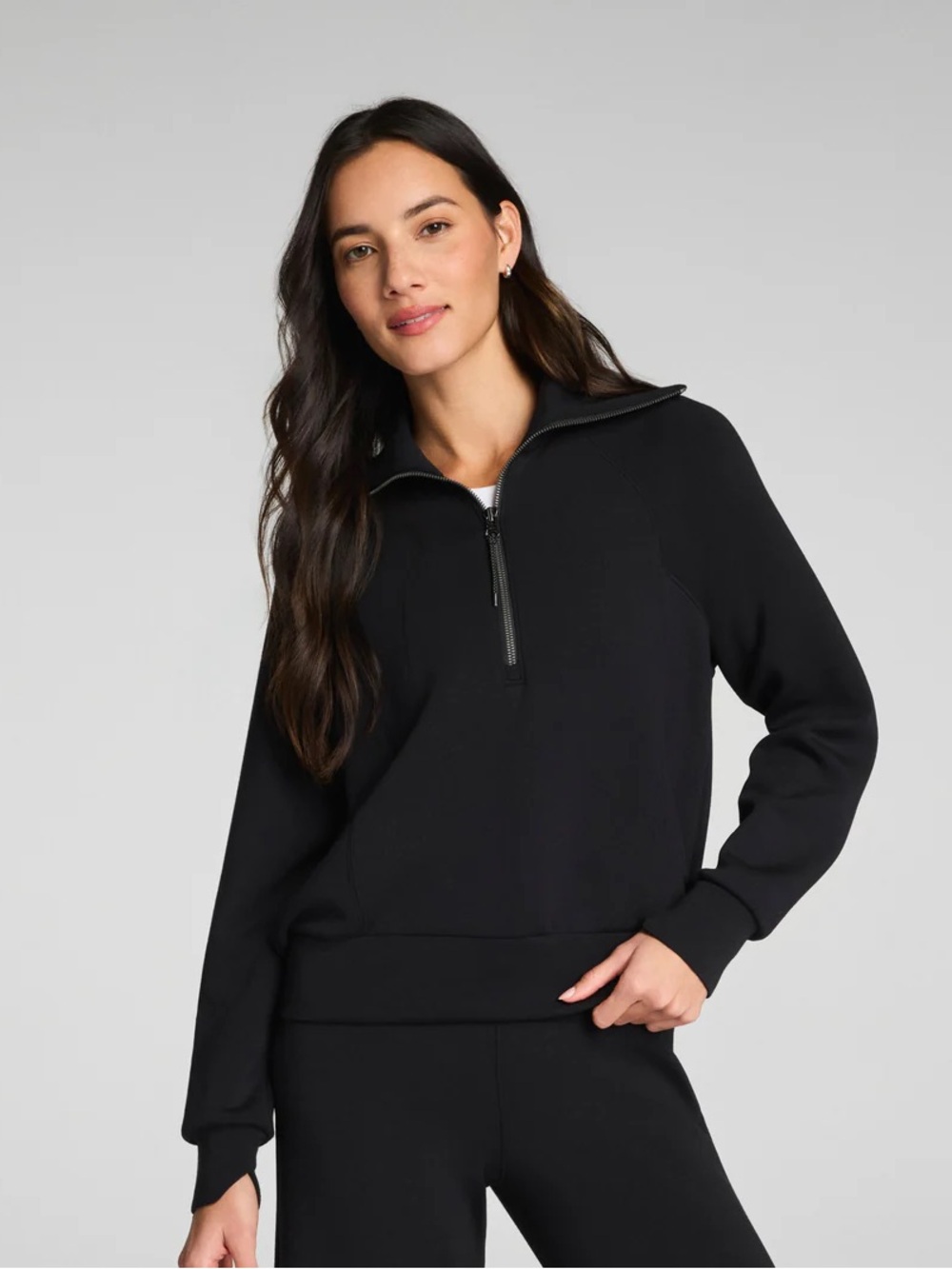 SPANX AirEssentials Half Zip Pullover Black Size Small Soft Luxe